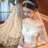 婚纱礼服新娘长拖尾婚纱2016新款韩版显瘦蕾丝一字肩新娘结婚婚纱