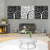 客厅黑白无框画三联画装饰画壁画墙画风水画现代简约抽象树可定制