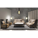 现代新中式沙发组合 设计师创意印画沙发 客厅实木布艺酒店家具