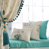 现代美式乡村飘窗垫亚麻纯色棉麻海绵飘窗垫定做蓝色窗台垫子卧室