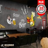 工业风砖墙韩式炸鸡啤酒墙纸卡通动物涂鸦餐厅咖啡奶茶店壁画壁纸
