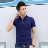 夏季韩版男士立领青年修身纯色短袖纯棉t恤潮商务休闲打底衫上衣