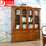 美式乡村书房古典家具 欧式古典复古书柜  深色实木书柜包邮