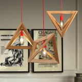北欧宜家木艺吊灯三角异形实木头框美式卧室创意咖啡厅乡村工业风