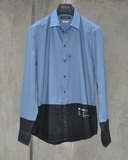 14D&amp;G 潮男韩版两色拼接衬衫印花男士休闲衬衣男装长袖修身小