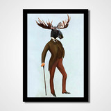 穿西服的驼鹿 个性酒吧艺术画创意咖啡馆挂画幽默装饰画细腻木框