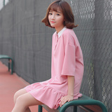 2016夏学生季新款女韩版百搭学院风纯色中袖连衣裙