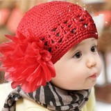 韩版婴儿 公主宝宝儿童女童百天拍照镂空针织包头大花朵帽子 40g
