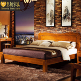 新中式床简约现代实木床1.8米双人床楠木硬靠床婚床高箱床储物床