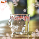 日式和风透明樱花玻璃杯子 耐热小清新咖啡杯马克杯水杯动漫周边