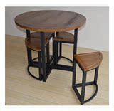 现代中式铁艺实木圆桌创意省空间餐桌4人休闲桌椅组合会客桌洽谈