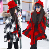 女童冬装套装2016韩版潮新款呢子格子大衣短裙两件套童装时尚套裙