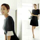 韩国2016夏季新款女装气质修身收腰显瘦包臀连衣裙中长款黑色裙子