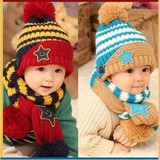 秋冬新款韩版婴儿男童宝宝女童毛线保暖帽子围巾2件套装1-2-3-4岁