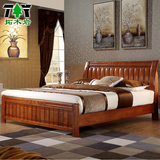 现代中式实木床1.5 1.8米高箱储物床双人床橡木床 单人床1.2 1.35