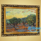 蓝顶 世界名画 凡高手绘油画 橄榄树在桔红色的天空下 欧式装饰画