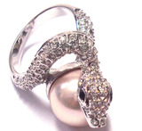 欧美风~镶施华洛世奇水晶 珍珠蛇戒指 指环 送包装