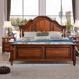 美式家具小美式床 实木床1.8 双人床纯黑复古做旧 胡桃木原木婚床