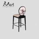 现代中式实木吧椅酒吧高脚靠背吧凳创意简约休闲布艺吧台餐椅家具