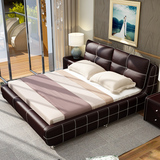 真皮床1.8米气动床 现代软体床双人床储物皮床深咖啡色品牌床主卧