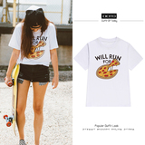 欧美夏季街头风格个性女装上衣 pizza系列印花短袖t恤衫女子宽松