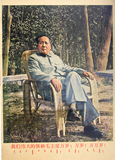 毛主席坐藤椅怀旧文革宣传画像 红色收藏品毛泽东装饰挂画老海报
