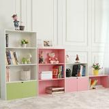 简易环保木质格子柜储物柜儿童带门书柜书架落地组合多层架置物架