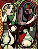 毕加索照镜子的女人装饰世界名作纯手绘油画 客厅酒吧壁画 秒杀