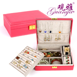 欧式韩国公主皮革带锁首饰盒手饰品收纳箱两层木质珠宝盒生日礼物