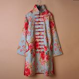 中国民族风女装秋季新款花色棉麻中式改良中长款女士上衣外套开衫