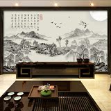 中式手绘大型山树鸟水墨画壁纸乡村风景壁画书房客厅电视背景墙纸