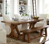 地中海美式乡村实木餐桌椅组合复古做旧咖啡厅桌椅小型户西餐桌椅