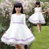 韩版春装新款女童连衣裙夏季中大童公主裙儿童白色演出服170礼服