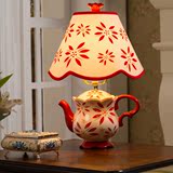 出口外贸美式台灯中式古典陶瓷台灯简约现代彩绘茶壶客厅卧室床头