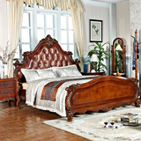 欧式实木床美式真皮床双人床1.8米橡胶木床古典仿古家具美式乡村