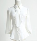 江南燕雪纺衬衫女 2016春装新款韩版修身灯笼袖上衣白衬衫