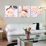 自己填色 diy数字油画 手绘客厅花卉大幅装饰画 三拼三联 粉玫瑰