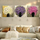 diy数字油画风景花卉欧式客厅手绘大幅填色画 三拼三联 花团锦簇