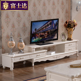 新款伸缩电视柜欧式法式电视柜茶几组合电视机柜象牙白地柜