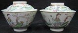 民国瓷器 粉彩花卉纹 全品 茶盖碗二只 古董古玩古瓷器