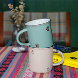 星巴克复古陶瓷杯子创意仿搪瓷杯马克杯带勺包邮简约欧式咖啡杯