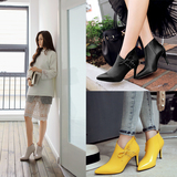 韩版2016新款真皮秋季女鞋高跟鞋细跟尖头加绒短靴单靴及裸马丁靴