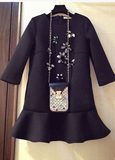 韩国新款秋冬季太空棉连衣裙可爱甜美短裙子镶钻钉珠荷叶边潮女装