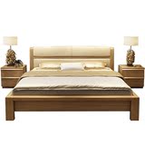 简约现代实木床 北欧白蜡木真皮软靠双人床1.8米婚床2米2.2米大床