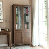 美式全实木白橡木玻璃门书柜小酒柜胡桃色大书架储物柜