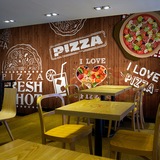 PIZZA披萨主题大型壁画西餐厅甜品咖啡店壁纸茶餐厅木纹背景墙纸