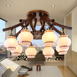 中式客厅吸顶灯实木灯圆形led大厅灯现代云石餐厅卧室灯具灯饰