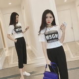 2016夏季新款韩版休闲学生显瘦短袖两件套装时尚阔腿裤子套装女潮