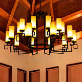 现代中式酒店大堂工程定制玻璃大吊灯新中式别墅会所铁艺餐厅灯具