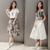 2016夏季新款女装韩版大码修身显瘦套装裙子夏天棉麻连衣裙两件套